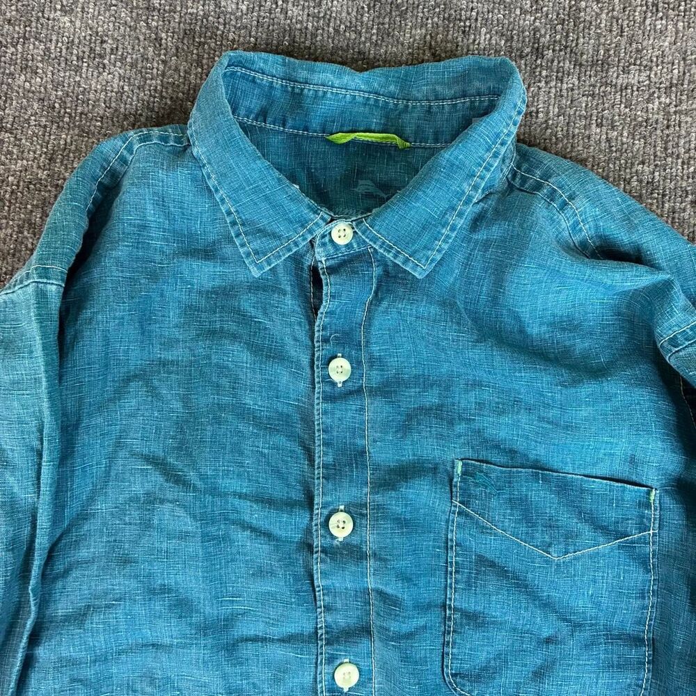 Tommy Bahama Men’s Large Blue Linen Long Sleeve Button Up Shirt Pocket